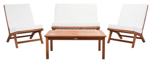 Chaston 4 Piece Outdoor Living Set – Eucalyptus Wood Patio Furniture with Cushions