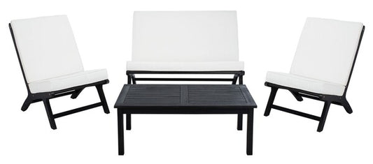 Chaston 4 Piece Outdoor Living Set – Eucalyptus Wood Patio Furniture with Cushions