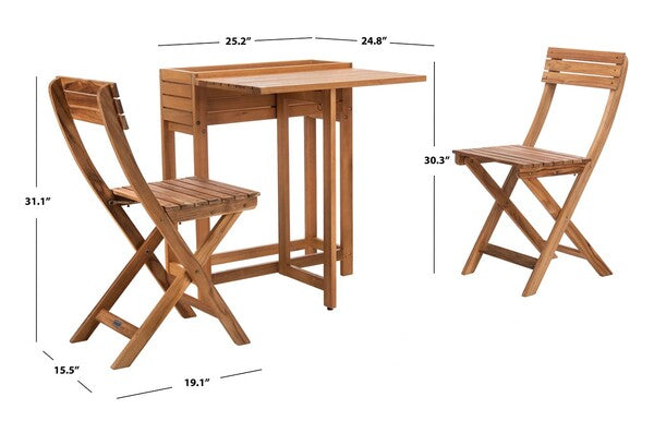 Walten Flower Shelf 3 Piece Bistro Set – Foldable Wood Bistro Chairs & Table with Built-in Shelf