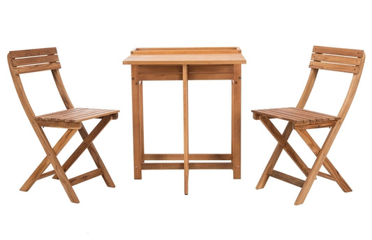 Walten Flower Shelf 3 Piece Bistro Set – Foldable Wood Bistro Chairs & Table with Built-in Shelf