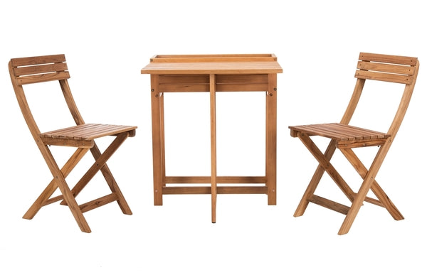 Walten Flower Shelf 3 Piece Bistro Set – Foldable Wood Bistro Chairs & Table with Built-in Shelf