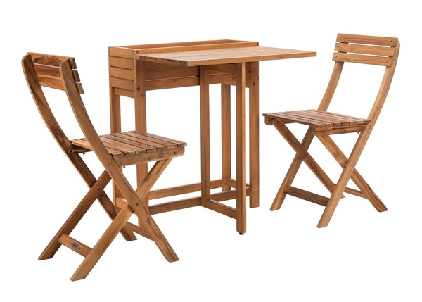 Walten Flower Shelf 3 Piece Bistro Set – Foldable Wood Bistro Chairs & Table with Built-in Shelf