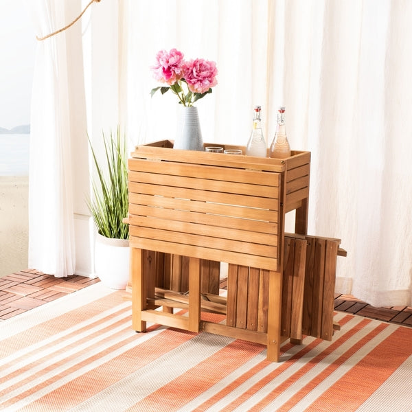 Walten Flower Shelf 3 Piece Bistro Set – Foldable Wood Bistro Chairs & Table with Built-in Shelf