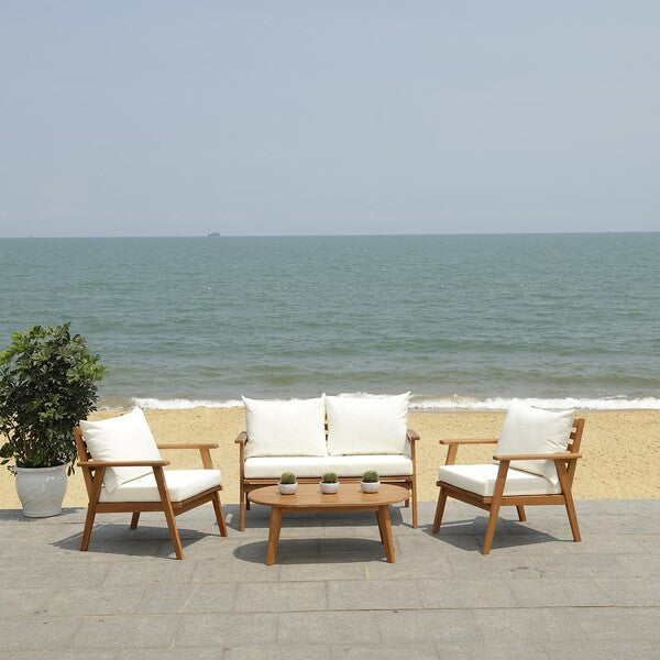 Deacon 4 Piece Outdoor Living Set – Acacia Wood Patio Furniture with Cushions