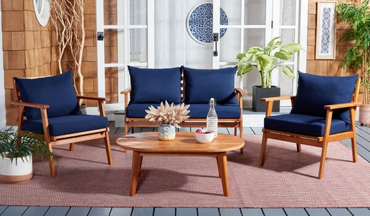 Deacon 4 Piece Outdoor Living Set – Acacia Wood Patio Furniture with Cushions
