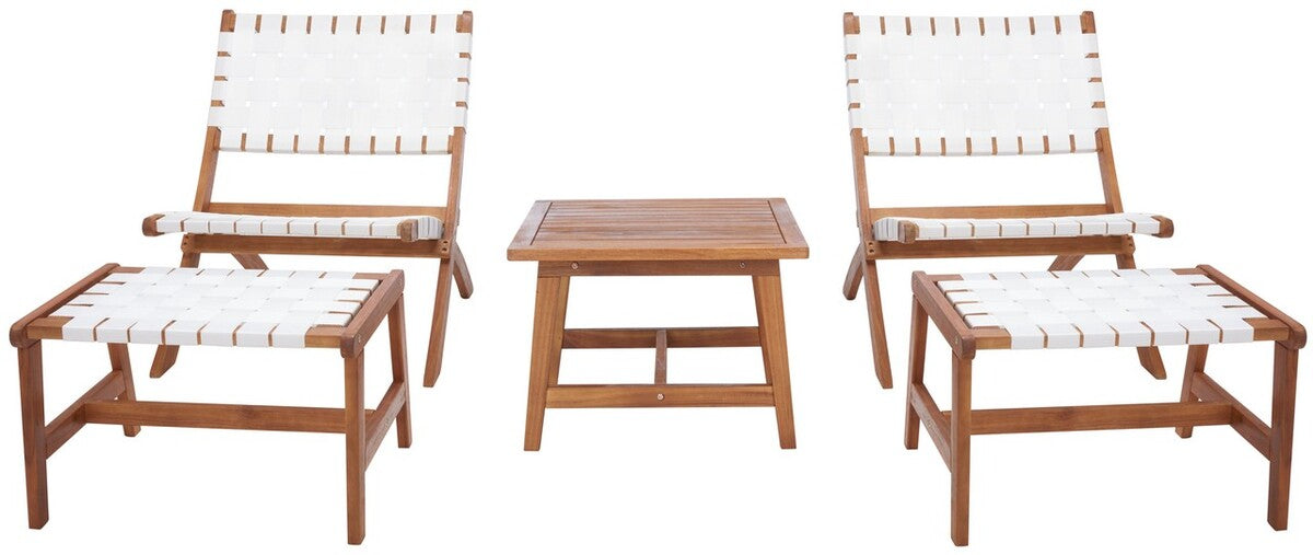 Darryl 3-Piece Outdoor Lounge Set – Acacia Wood Chairs with Ottomans and Side Table