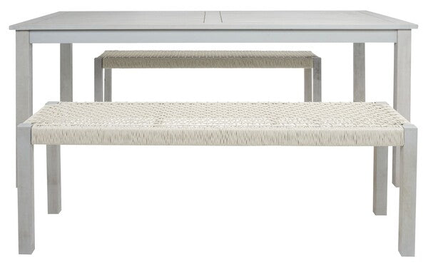 Aquina 3-Piece Outdoor Dining Set – Acacia Wood Table with 2 Benches