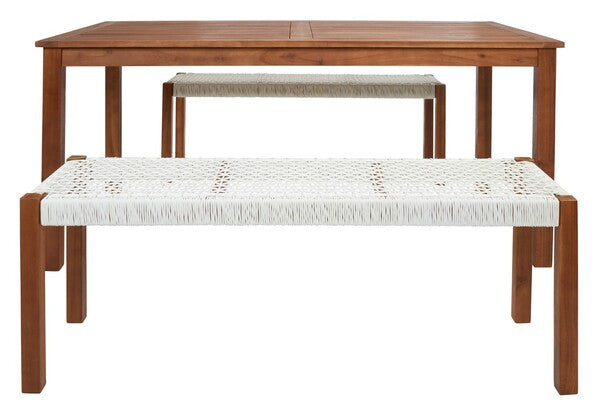 Aquina 3-Piece Outdoor Dining Set – Acacia Wood Table with 2 Benches