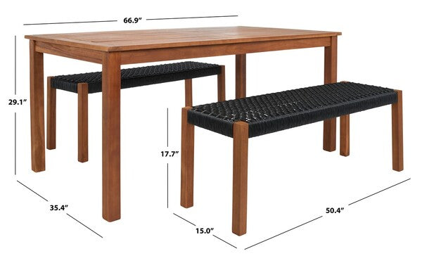 Aquina 3-Piece Outdoor Dining Set – Acacia Wood Table with 2 Benches