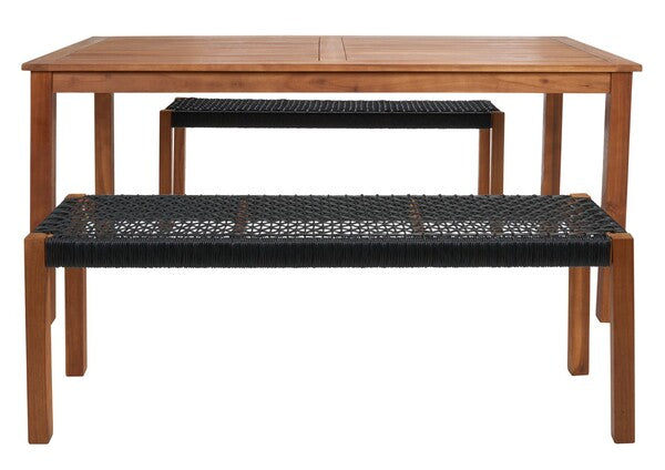 Aquina 3-Piece Outdoor Dining Set – Acacia Wood Table with 2 Benches