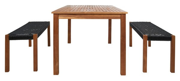 Aquina 3-Piece Outdoor Dining Set – Acacia Wood Table with 2 Benches