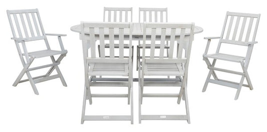 Hikaru Extendable Outdoor Dining Set – 7 Piece Acacia Wood Patio Table with Armchairs