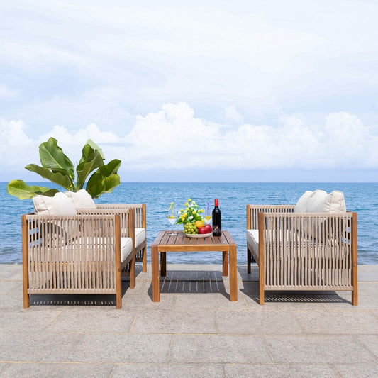 Roya 4 Piece Outdoor Living Set – Acacia Wood Patio Set with Taupe Cushions
