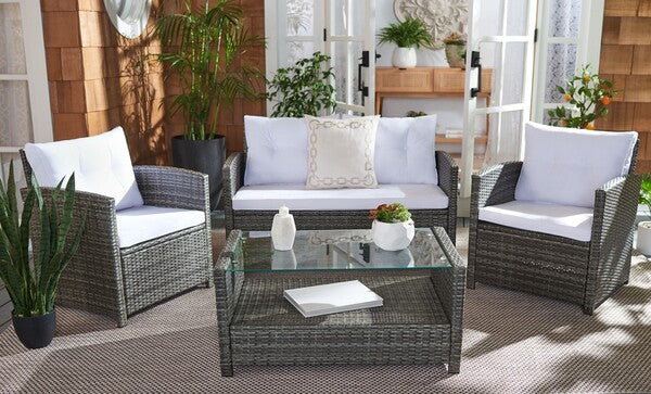 Vellor 4 Piece Outdoor Living Set – Coastal Patio Seating with Glass-Top Table