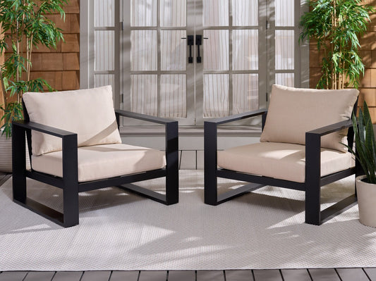 Fash Aluminum Outdoor Armchair Set of 2 – Modern Black & Taupe Patio Chairs