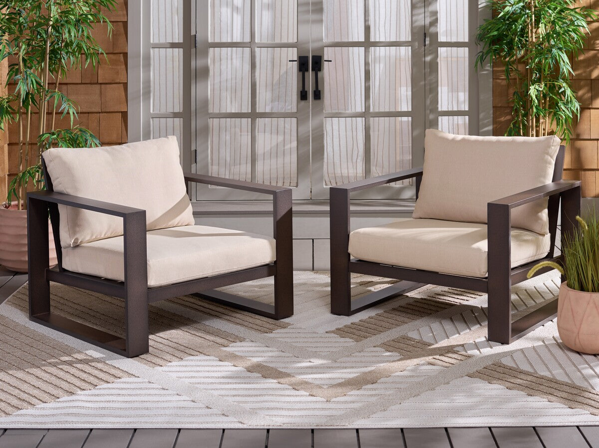 Fash Aluminum Outdoor Armchair Set of 2 – Modern Black & Taupe Patio Chairs