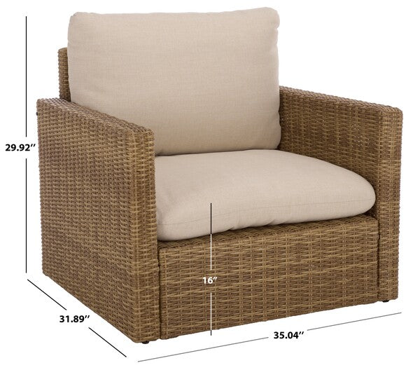Emma Armchair – Natural & Taupe Rattan and Steel Accent Chair