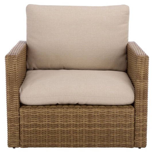 Emma Armchair – Natural & Taupe Rattan and Steel Accent Chair