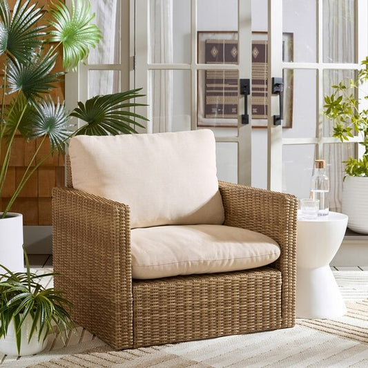 Emma Armchair – Natural & Taupe Rattan and Steel Accent Chair