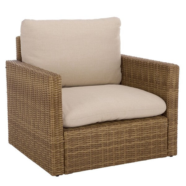 Emma Armchair – Natural & Taupe Rattan and Steel Accent Chair