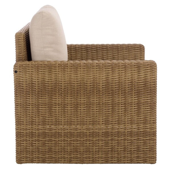 Emma Armchair – Natural & Taupe Rattan and Steel Accent Chair