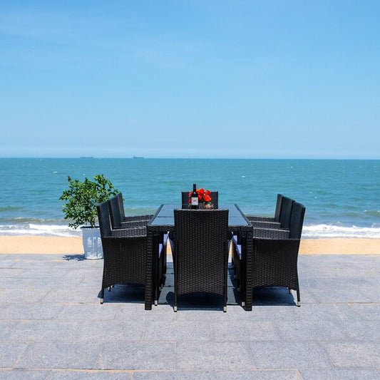 Hailee 9 Piece Outdoor Dining Set – Wicker Dining Table & 8 Chairs with Cushions