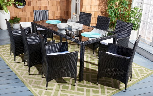 Hailee 9 Piece Outdoor Dining Set – Wicker Dining Table & 8 Chairs with Cushions