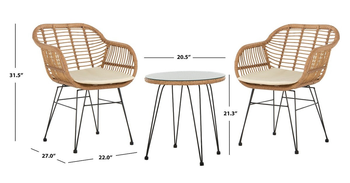 Alton 3-Piece Lounge Set – Modern Rattan Chairs with Hairpin Legs & Accent Table