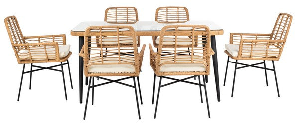 Beson 7 Piece Outdoor Dining Set – PE Rattan Table & 6 Cushioned Chairs
