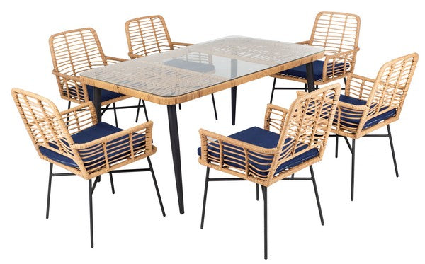Beson 7 Piece Outdoor Dining Set – PE Rattan Table & 6 Cushioned Chairs