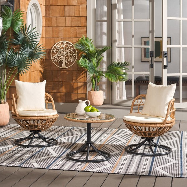 Colby 3 Piece Outdoor Set – Swivel Rattan Chairs & Side Table