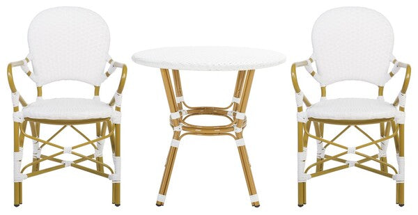 Hooper 3 Piece Outdoor Bistro Set – Curved Wicker Chairs with Round Table