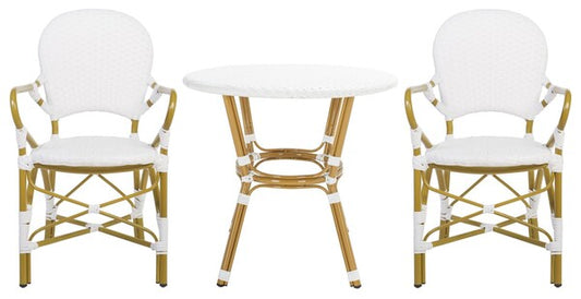 Hooper 3 Piece Outdoor Bistro Set – Curved Wicker Chairs with Round Table