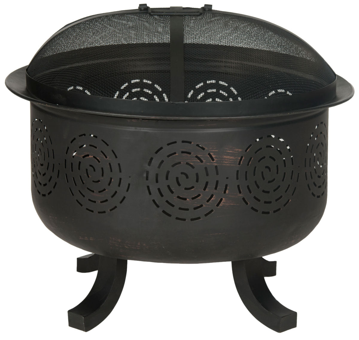Negril Fire Pit – Copper and Black Iron Wood-Burning Fire Pit with Screen