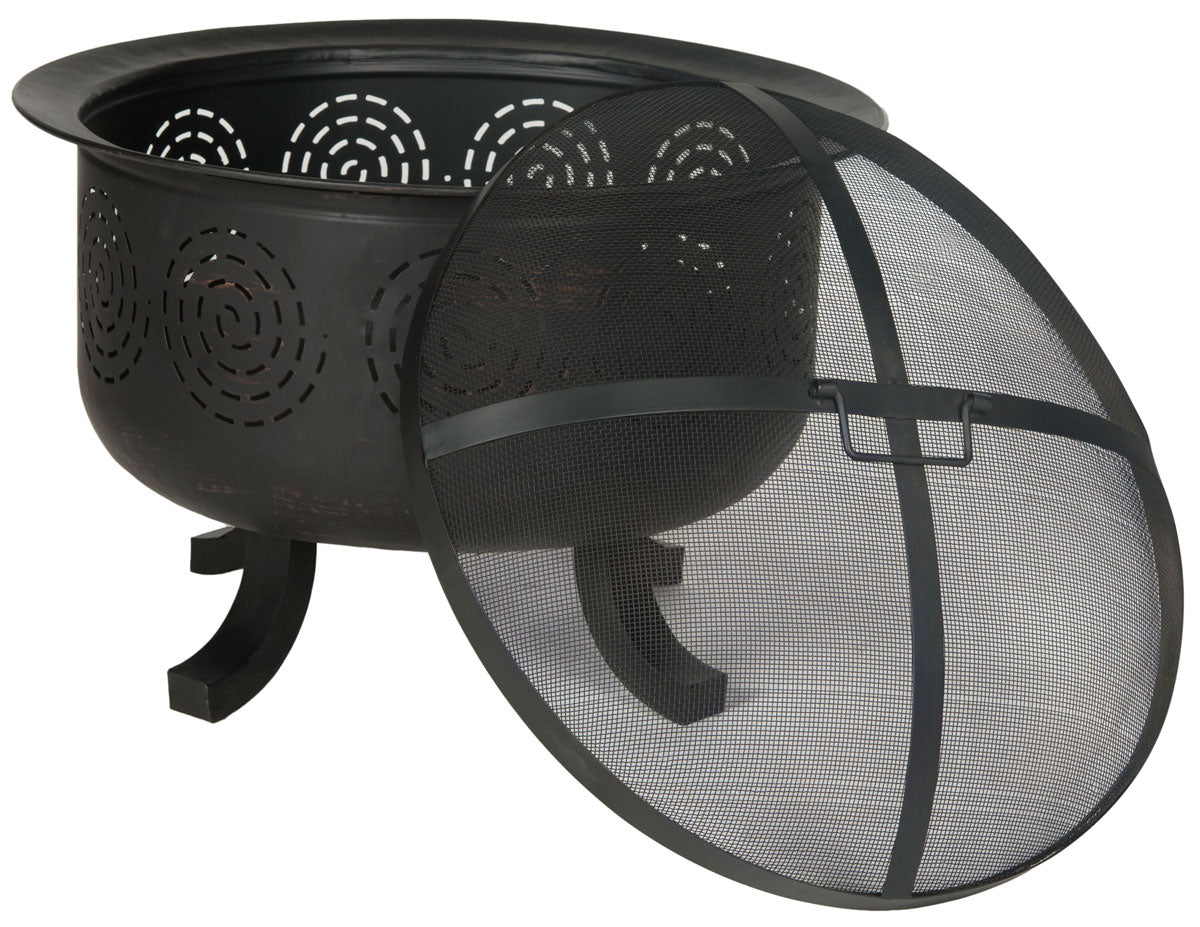 Negril Fire Pit – Copper and Black Iron Wood-Burning Fire Pit with Screen
