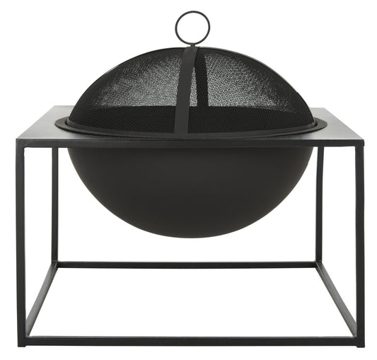 Leros Square Fire Pit – Modern Black Iron Outdoor Fire Pit